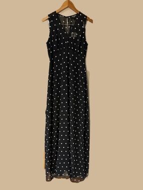 NWT Juicy Couture Black Polka Dot Maxi Dress Black Label Size 2